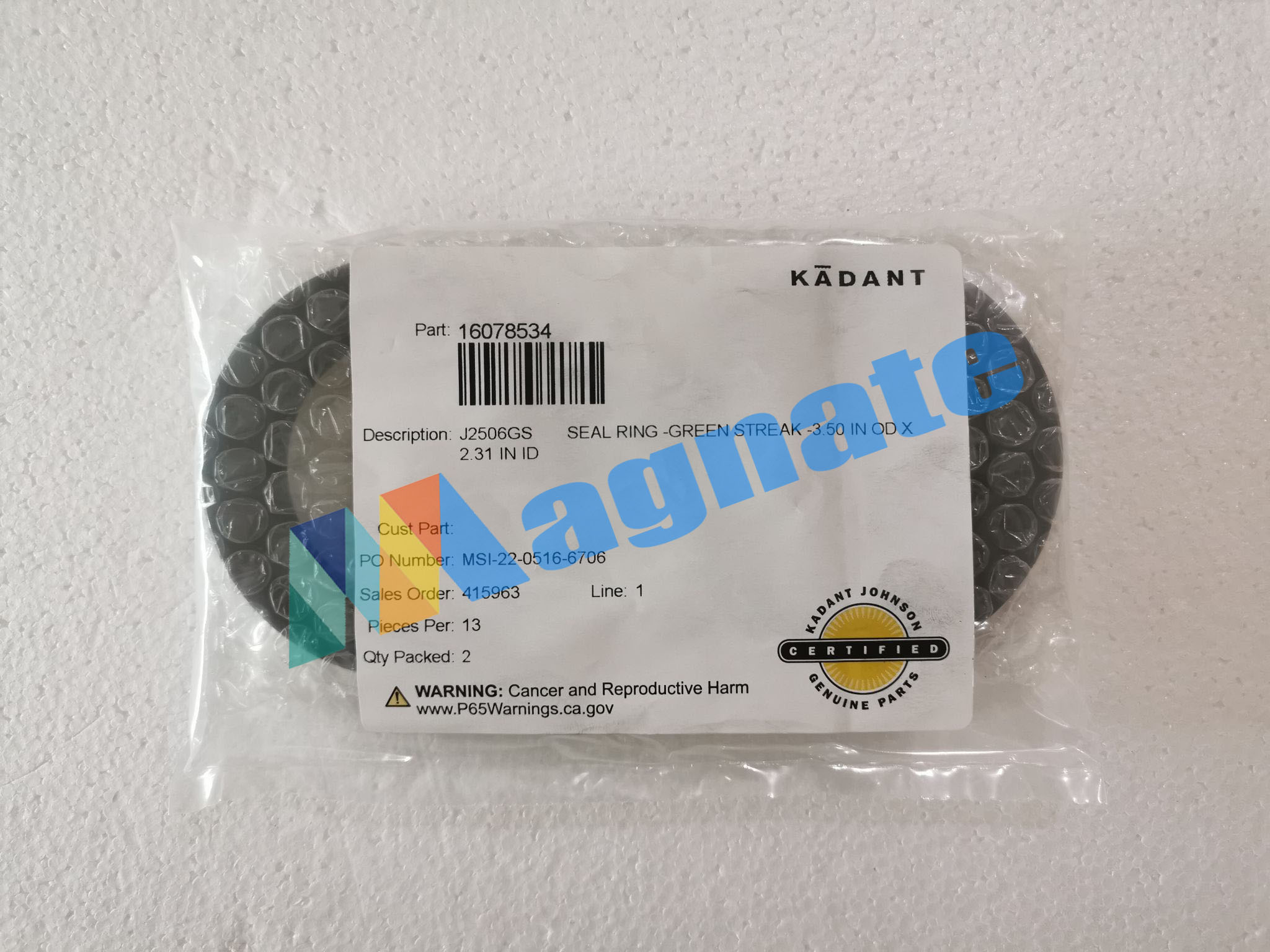 Kadant Johnson Seal Ring 3.50 IN OD X 2.31 IN ID