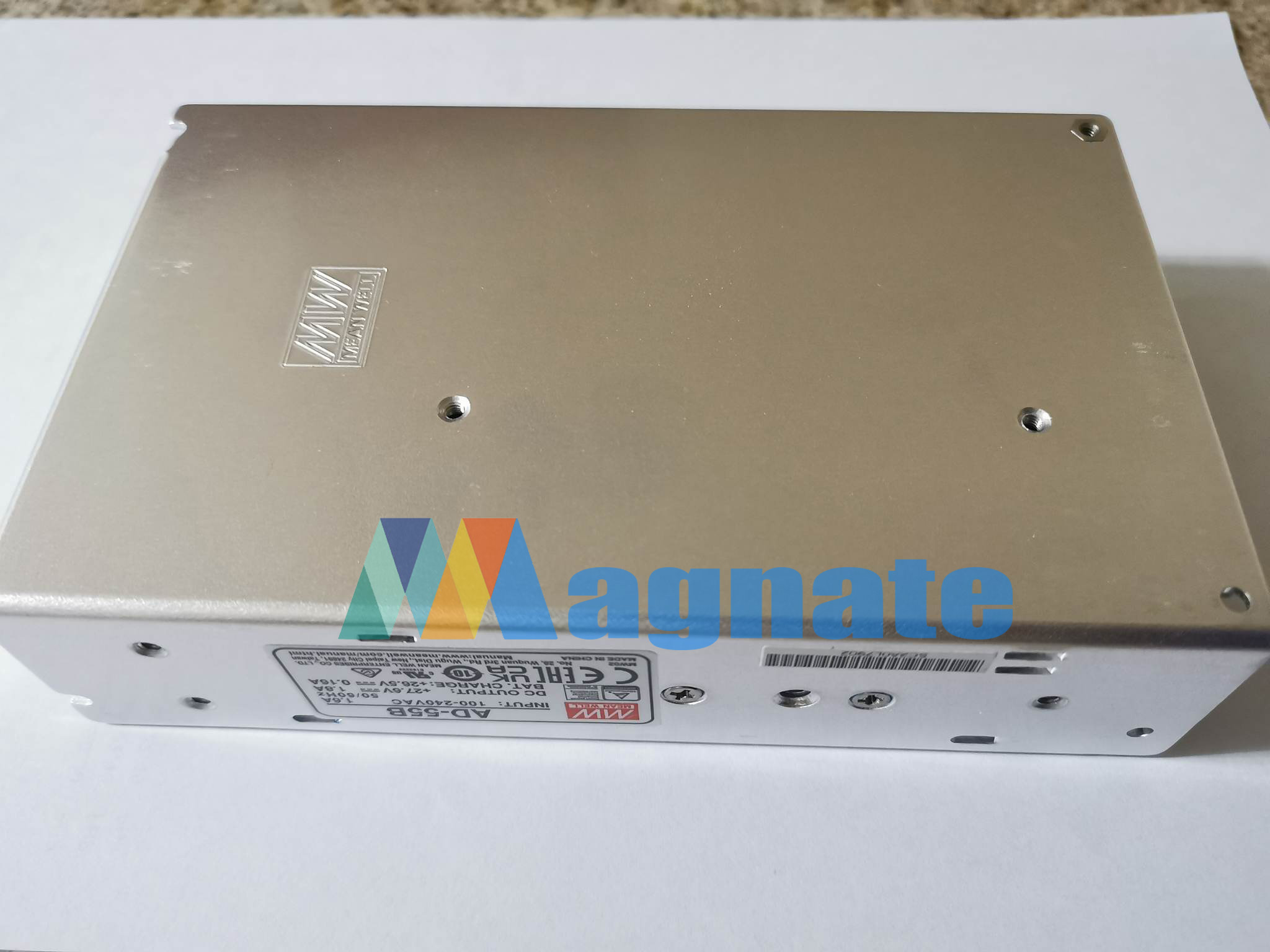Brand: Meanwell Model: AD-55B Input: 100-240 Amp: 1.6A (50/60Hz) DC Output: +27.6----1.8A Bat Charge: +26.5V----0.16A 